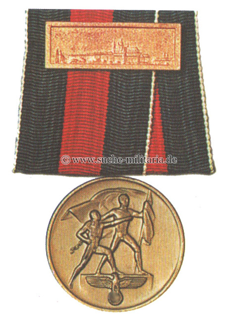Anschlußmedaille Sudetenland - Medaille zur Erinnerung an den 1. Oktober 1938 mit Bandspange 'Prager Burg'